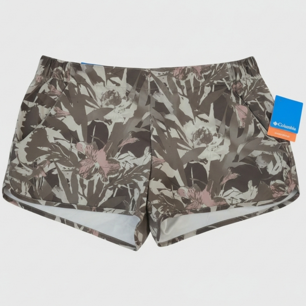 Columbia Shorts XL Pleasant Creek Stretch Fossil Tropical Floral UPF 50 NWT
